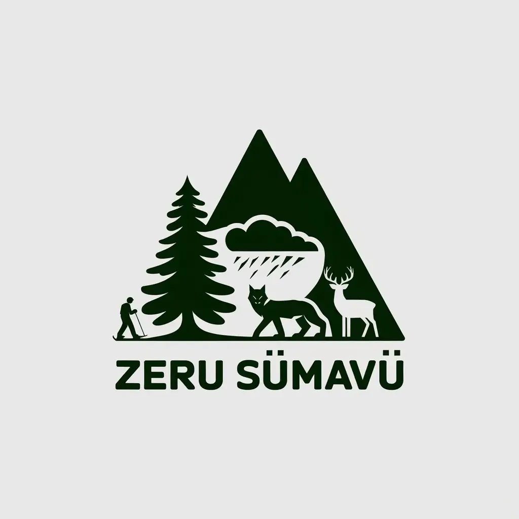 LOGO-Design-for-ZeRu-Sumavu-Minimalist-Pine-Tree-Mountain-Lynx-Deer-and-CrossCountry-Skier-Vector-Art