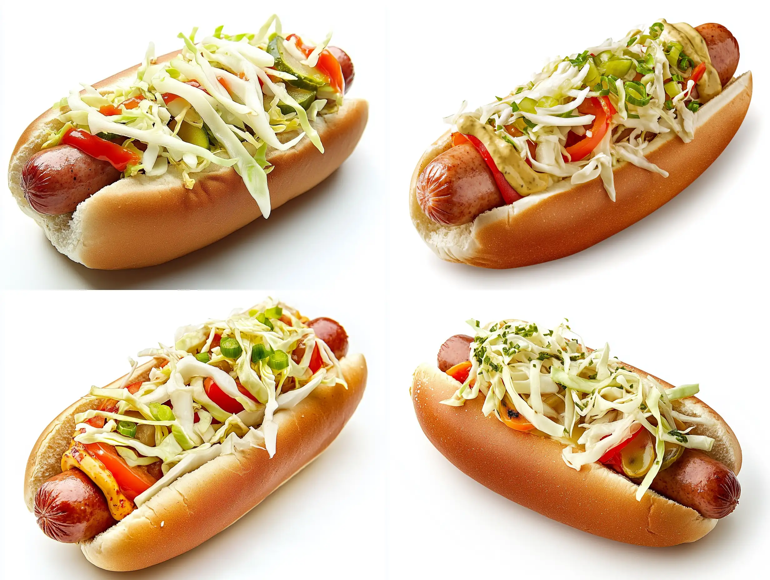 Delicious-Hot-Dog-with-Sausage-and-Fresh-Cabbage-on-White-Background