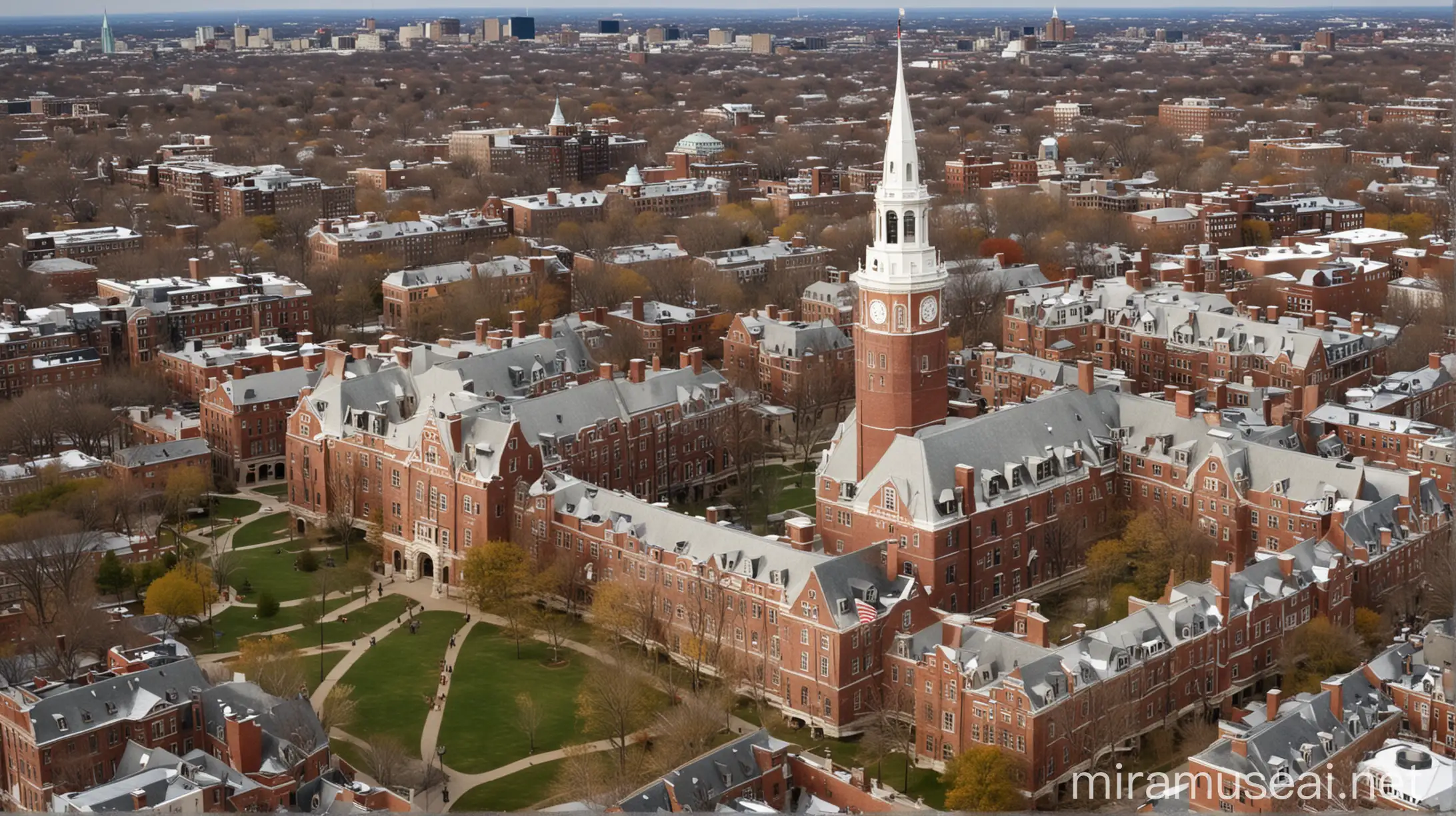 Harvard University Campus in Spring with Blooming Cherry Blossoms