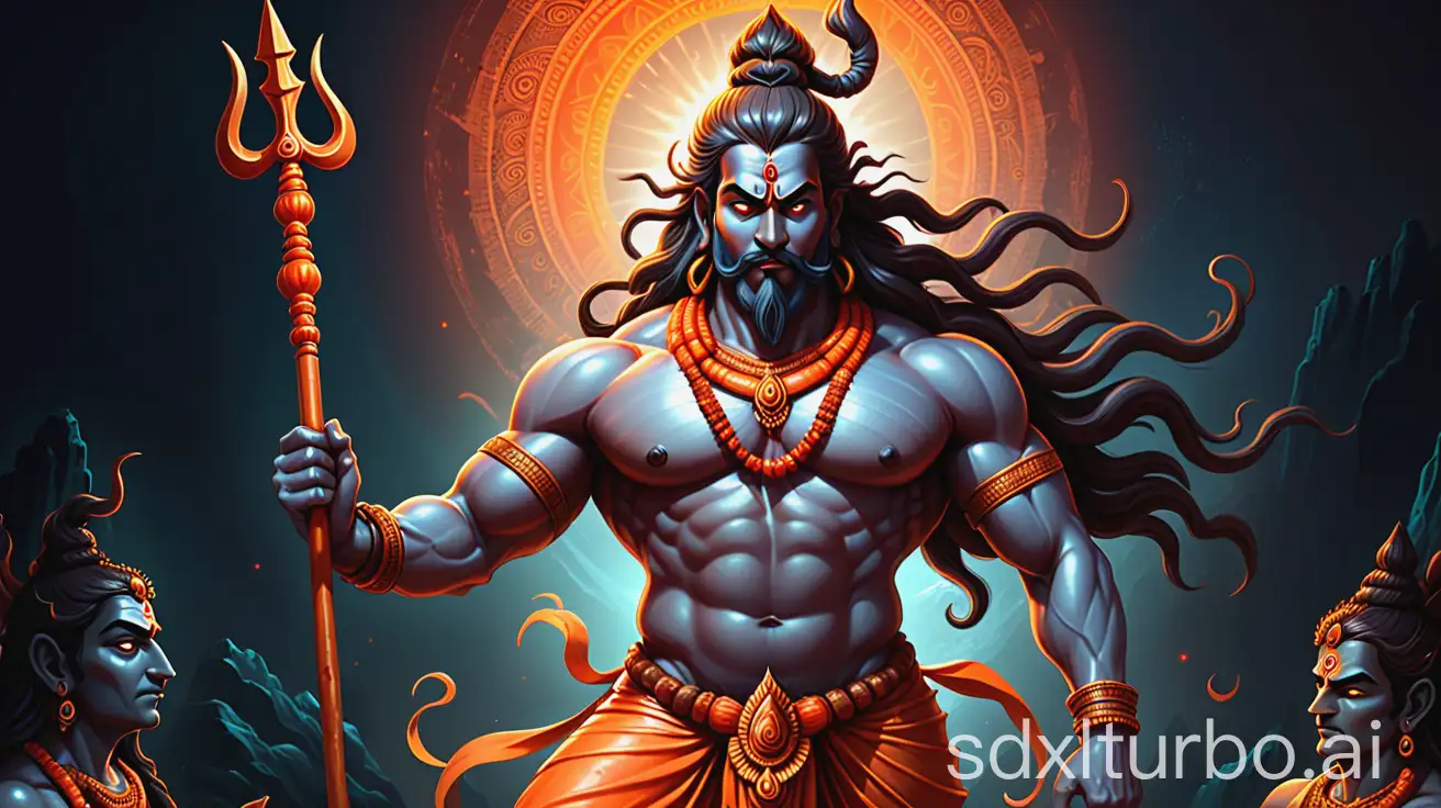 Dramatic-Depiction-of-Hindu-Deity-Shiva-with-Trident-and-Intense-Gaze