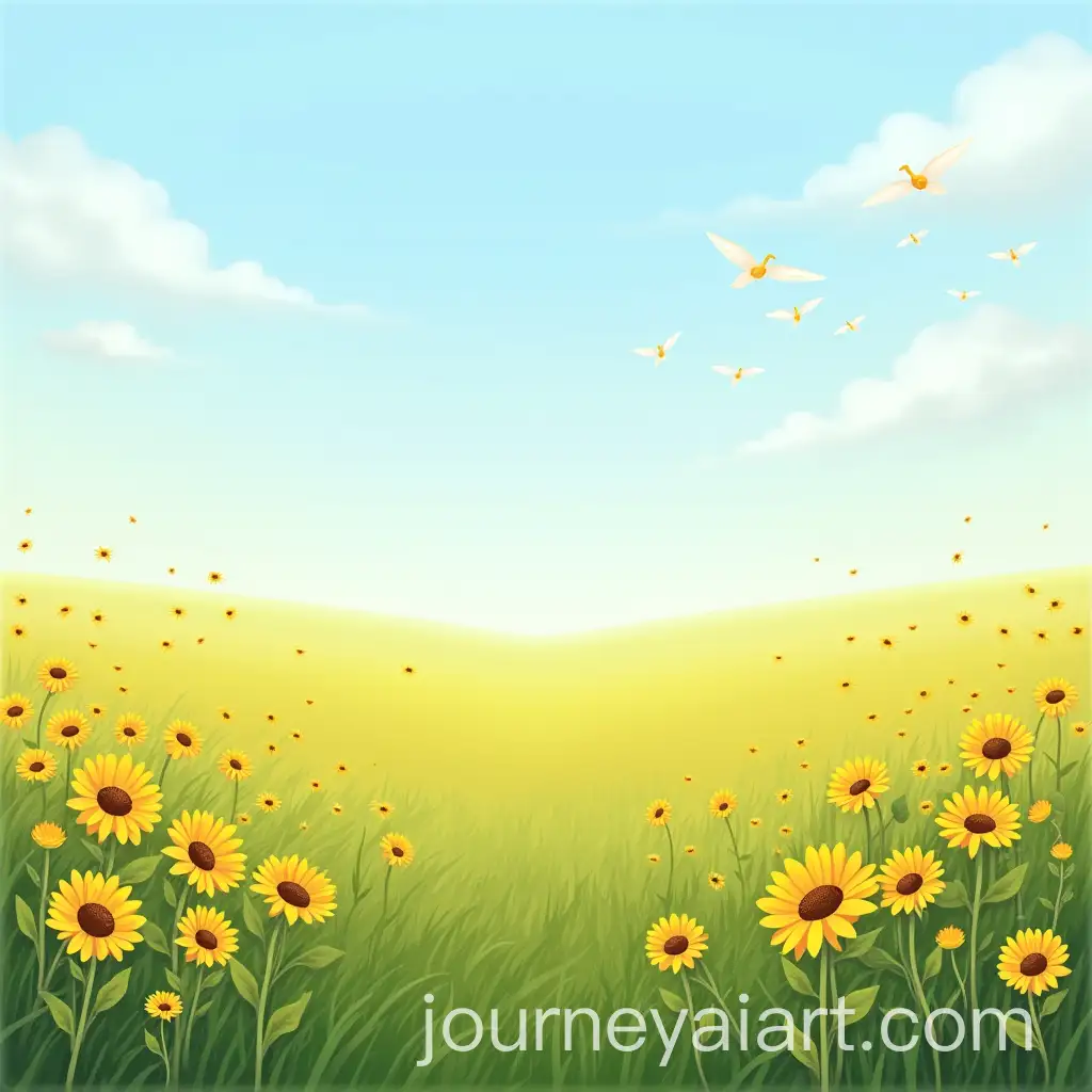 Dreamy-Meadow-with-Sunflowers-and-White-Flying-Blossoms