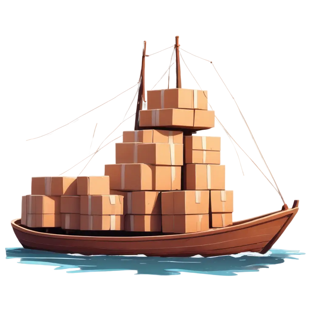 a ship that carries parcels in a cartoon style