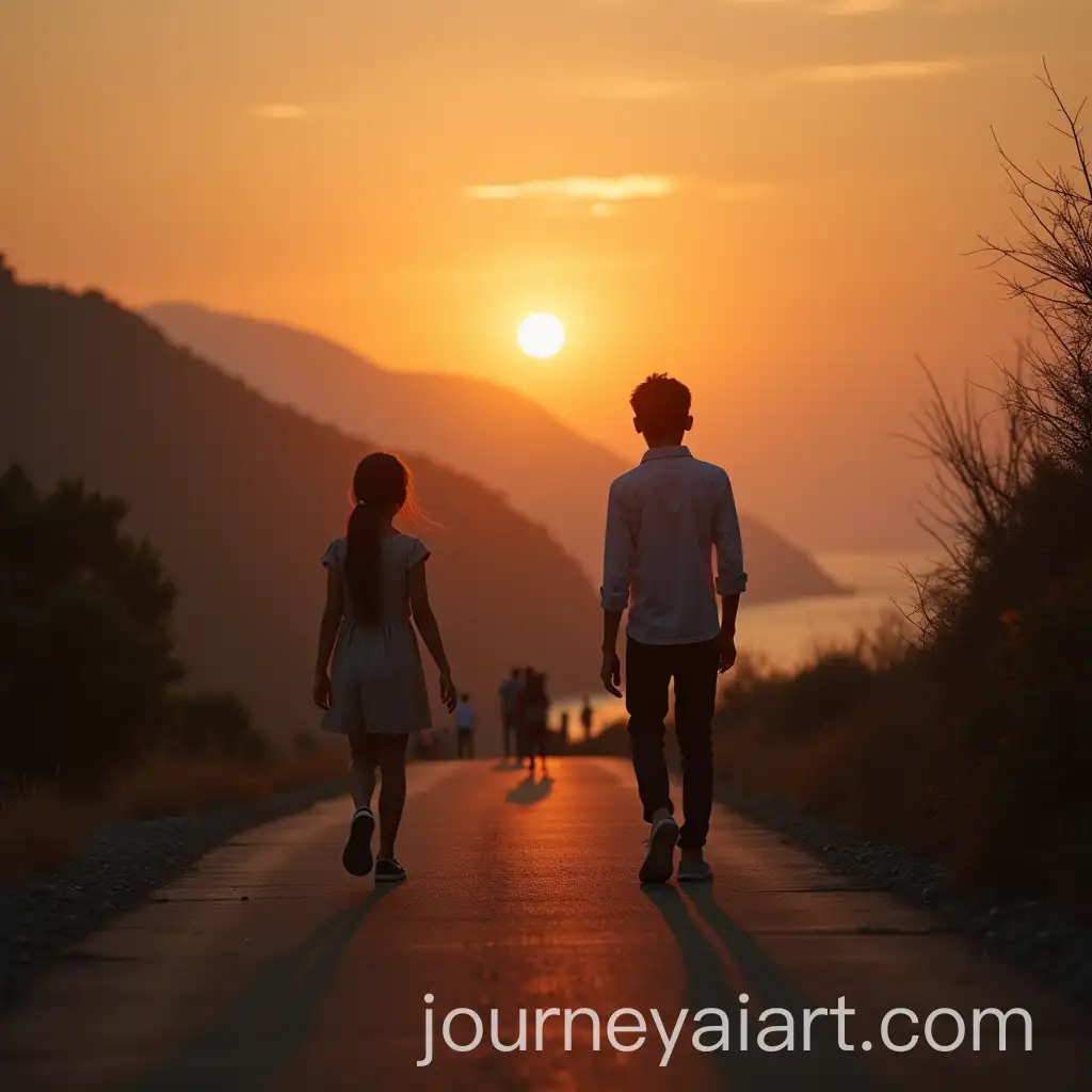 Young-Couple-Walking-on-Ghat-Road-at-Sunset