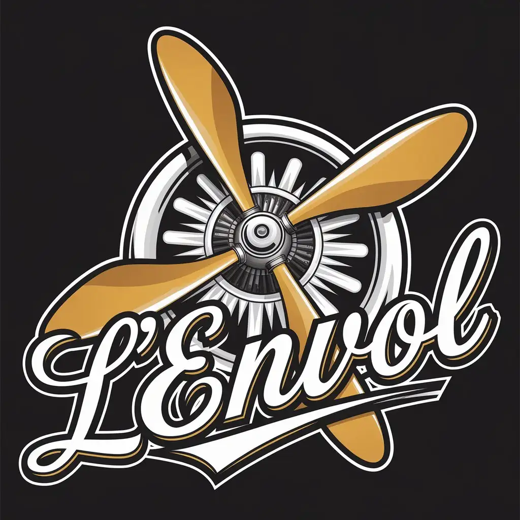 LOGO Design for LENVOL Elegant Airplane Propeller in Gold on Black Background