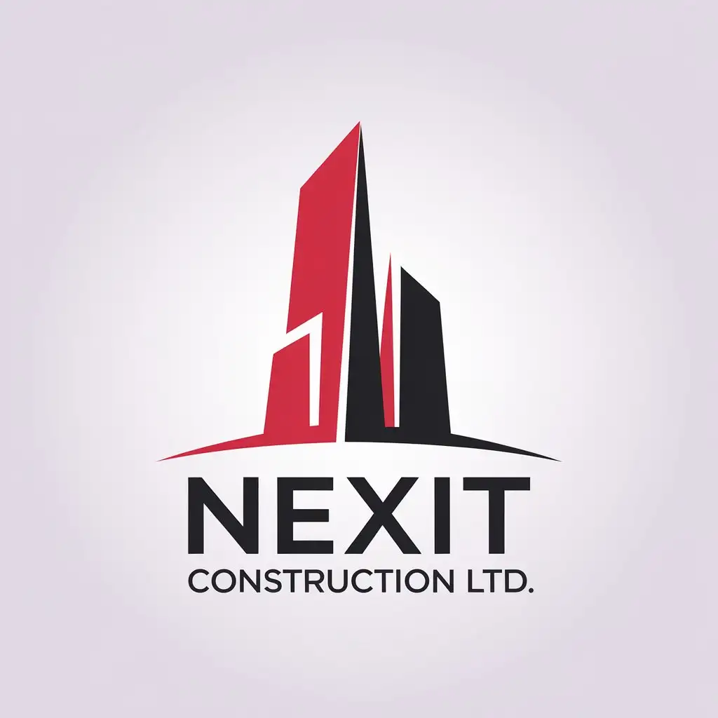 LOGO-Design-for-Nexit-Construction-Ltd-Modern-Skyscraper-Silhouette-with-Red-and-Black-Minimalist-Style