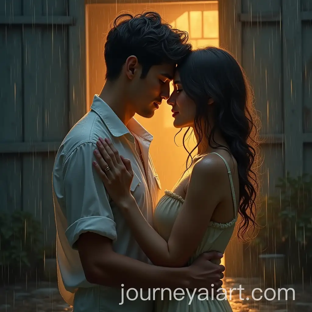 Romantic-Embrace-in-the-Rain-with-Soft-Cinematic-Lighting-and-Warm-Cottage-Background