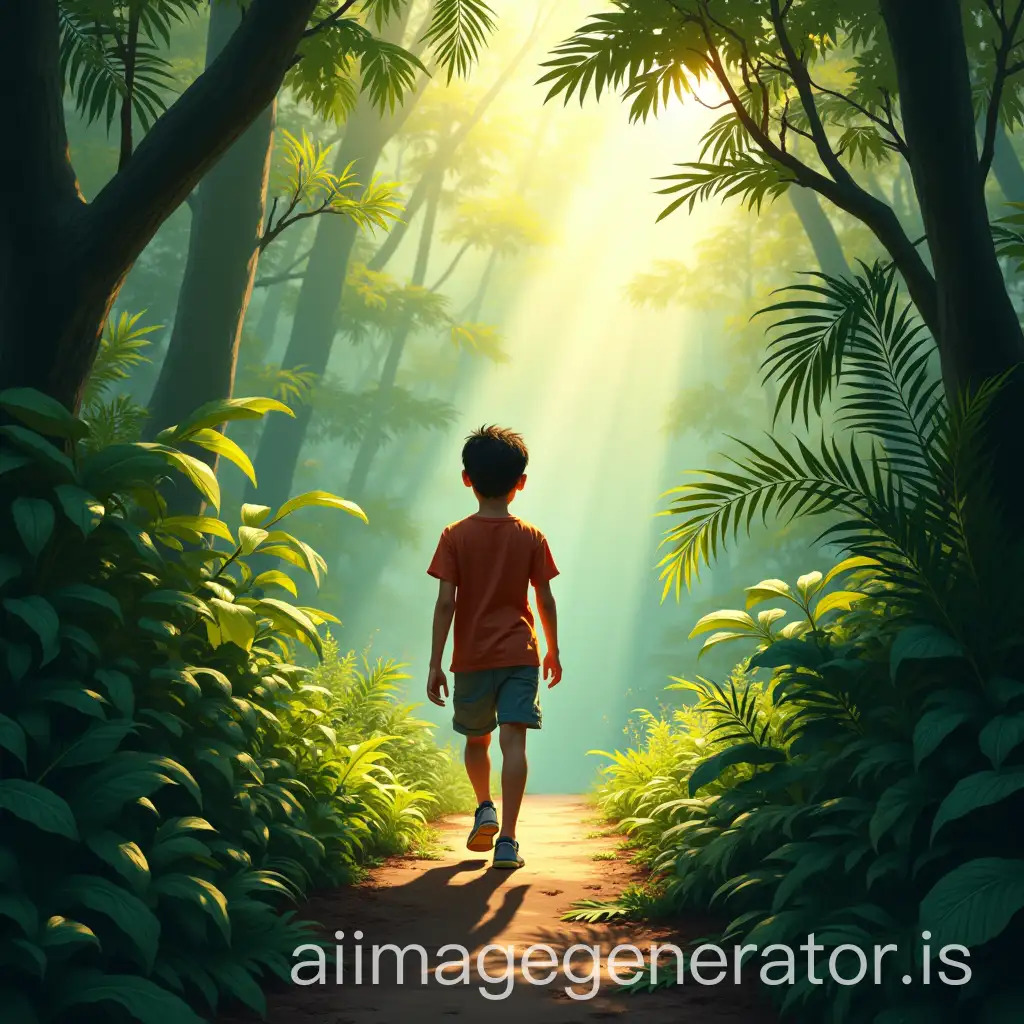 Young-Person-Entering-a-Vibrant-Jungle-with-Sunlight-and-Calm-Energy