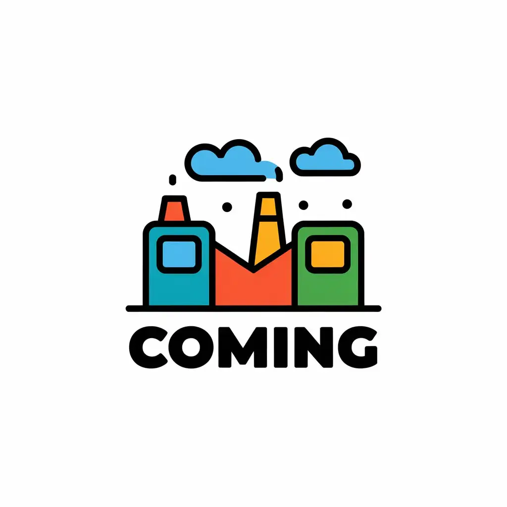 a vector logo design,with the text "coming", main symbol:a factory making fridge stickers,Moderate,be used in Others industry,clear background