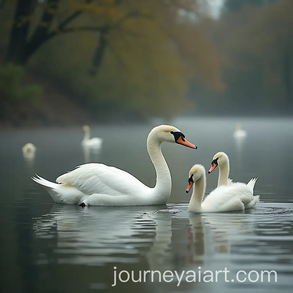 Kingfisher-and-Swans-Swimming-in-Swan-Lake