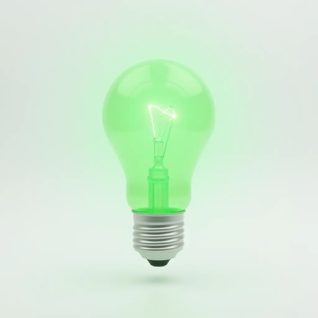 white with a green light bulb shape in the middle in a journalistic style that calls attention