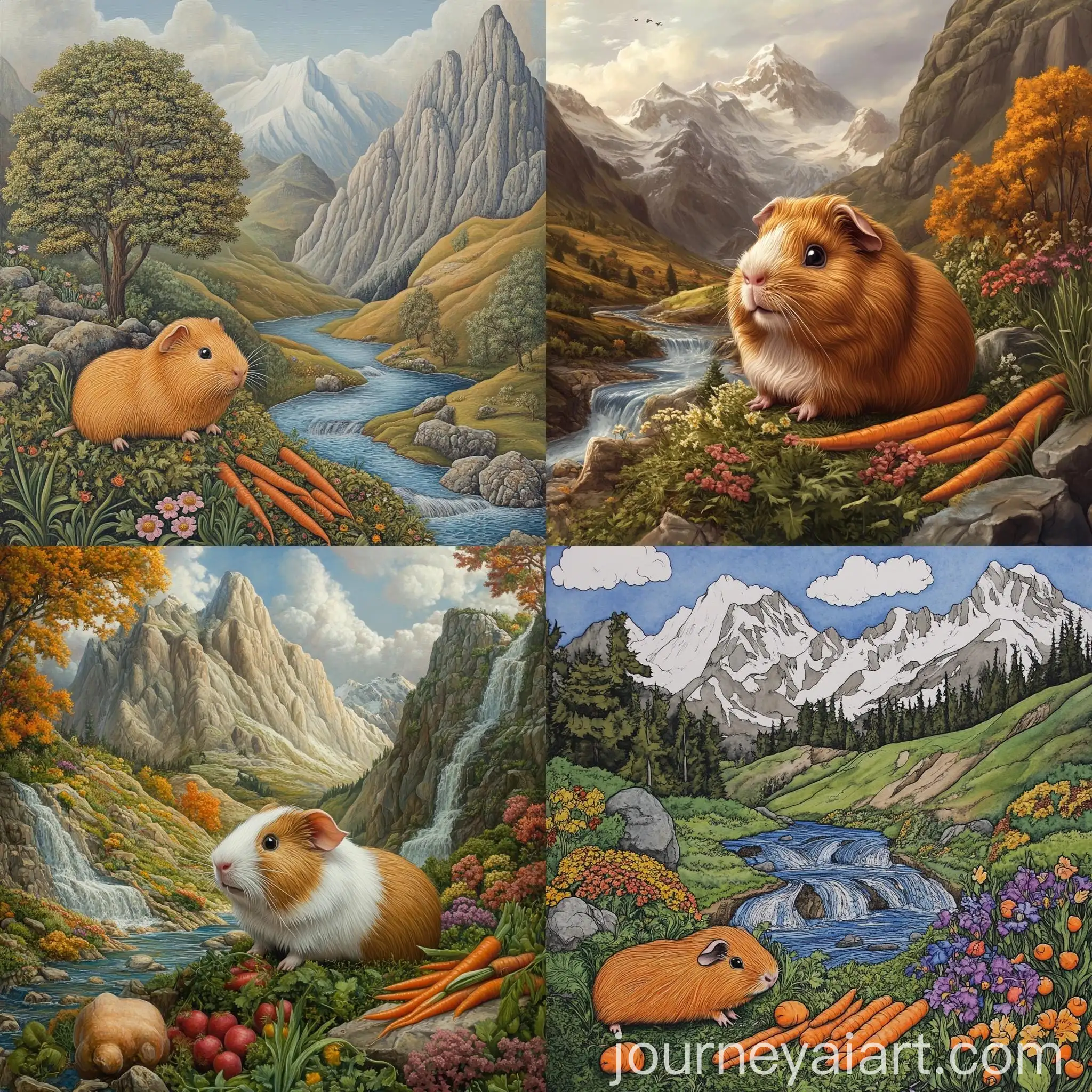 Guinea-Pig-Exploring-Mountain-River-with-Tree-and-Carrots