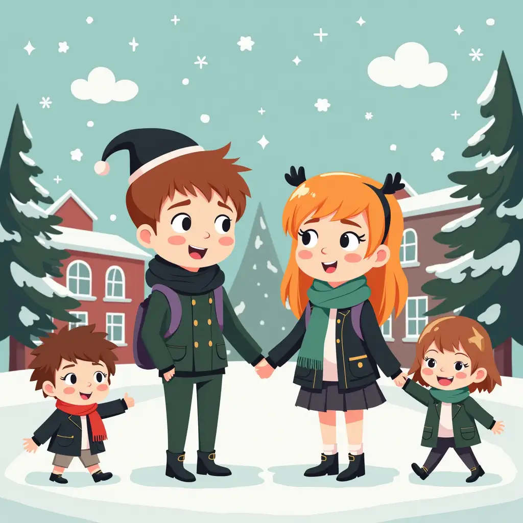 Image with school characters on the theme I dress so I don't get sick in winter