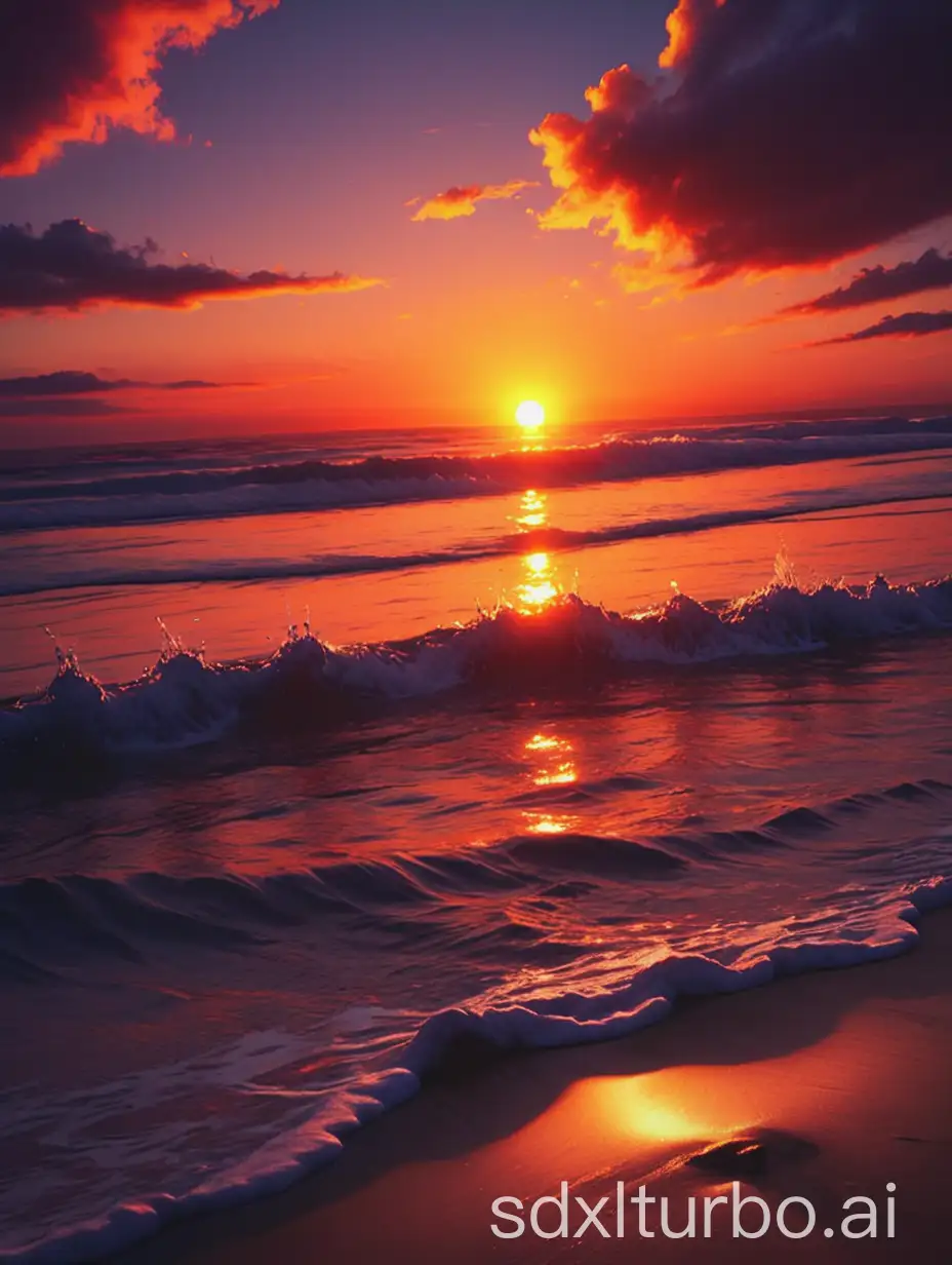 Stunning-Sunset-Over-the-Ocean-with-Vibrant-Colors-and-Tranquil-Waves