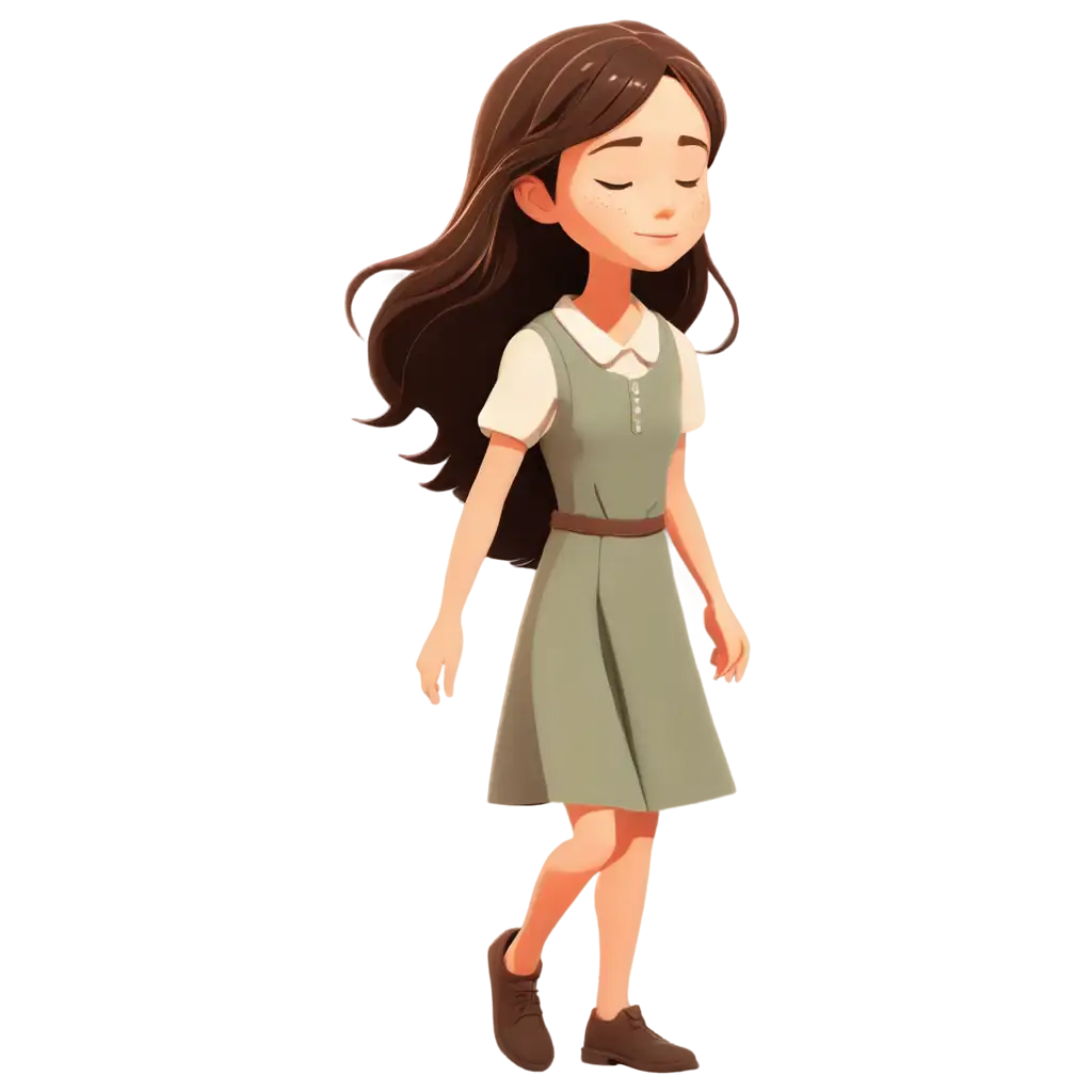 PNG-Image-of-a-Young-Girl-Walking-in-a-Garden-with-Closed-Eyes-Animation-Character