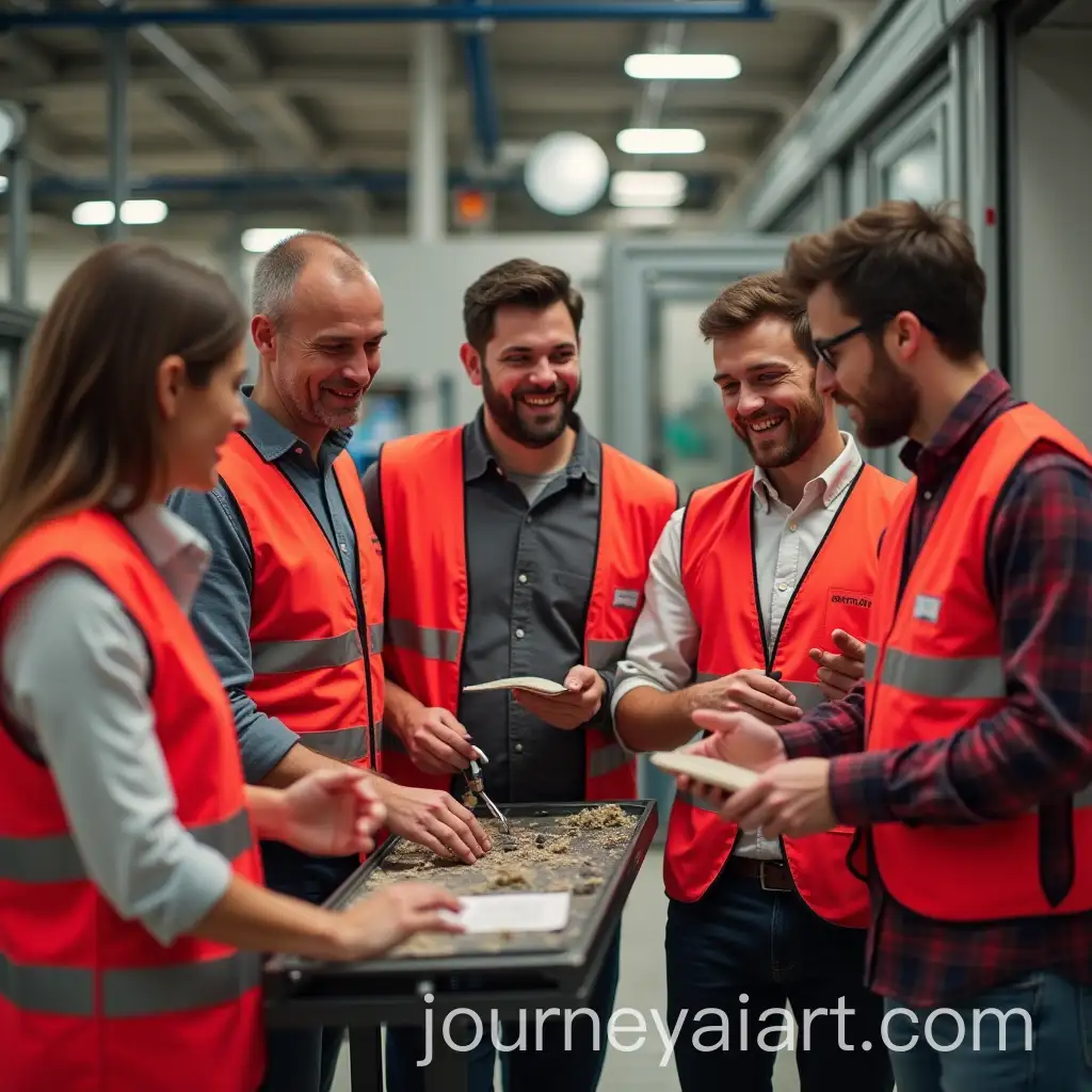 Cheerful-Factory-Workers-in-Red-Safety-Vests