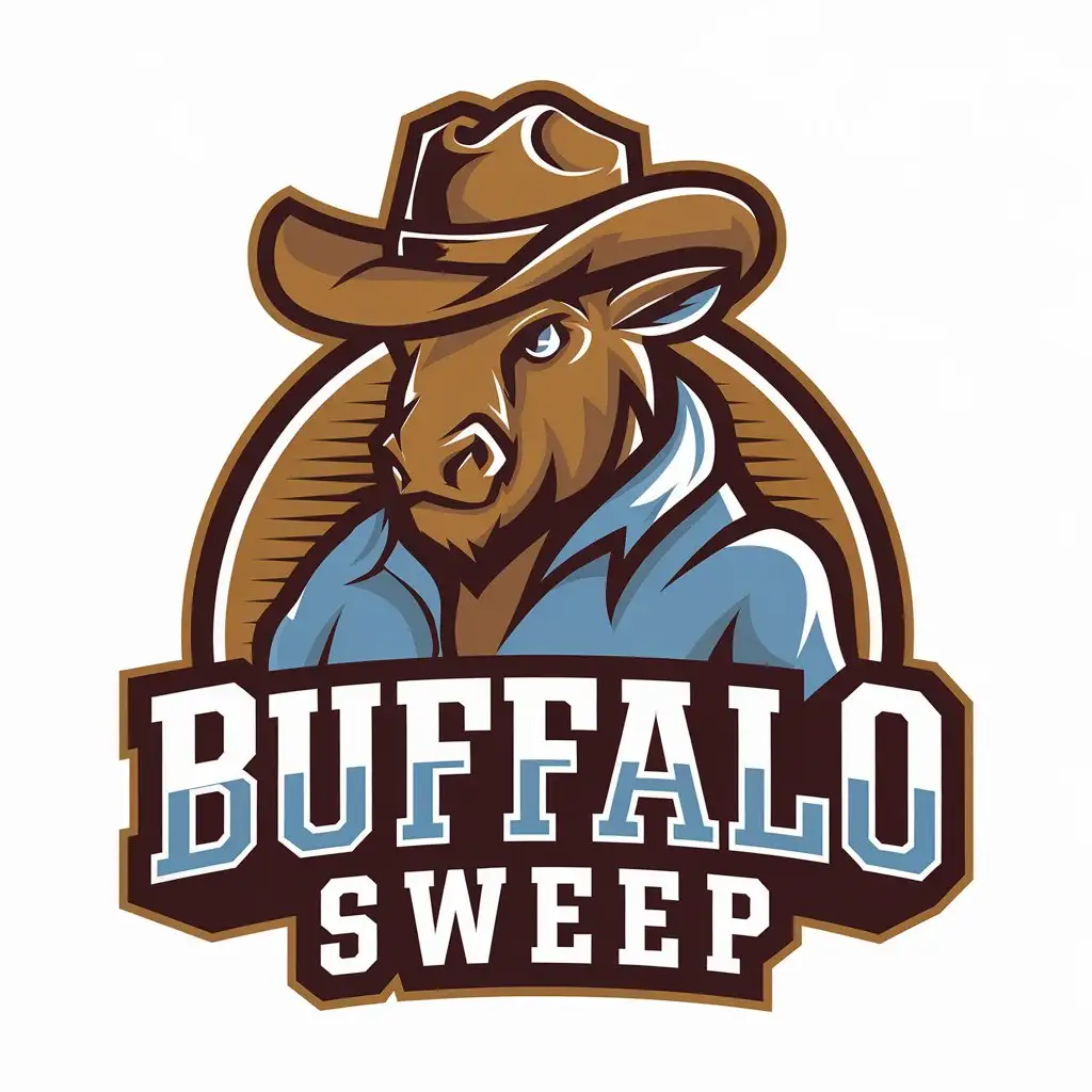 a vector logo design,with the text "Buffalo Sweep", main symbol:Buffalo in casual style with cowboy hat,Moderate,be used in Entertainment industry,clear background