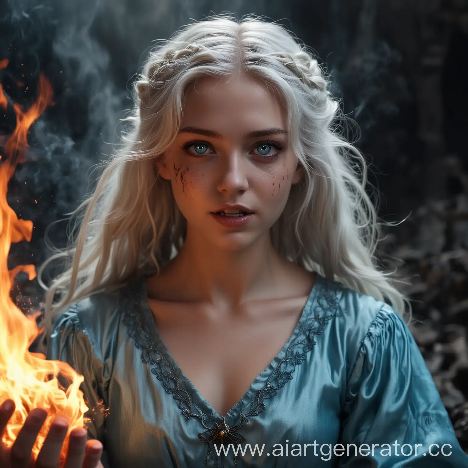 Blonde-Girl-Controlling-Blue-Flame-with-Two-Demons