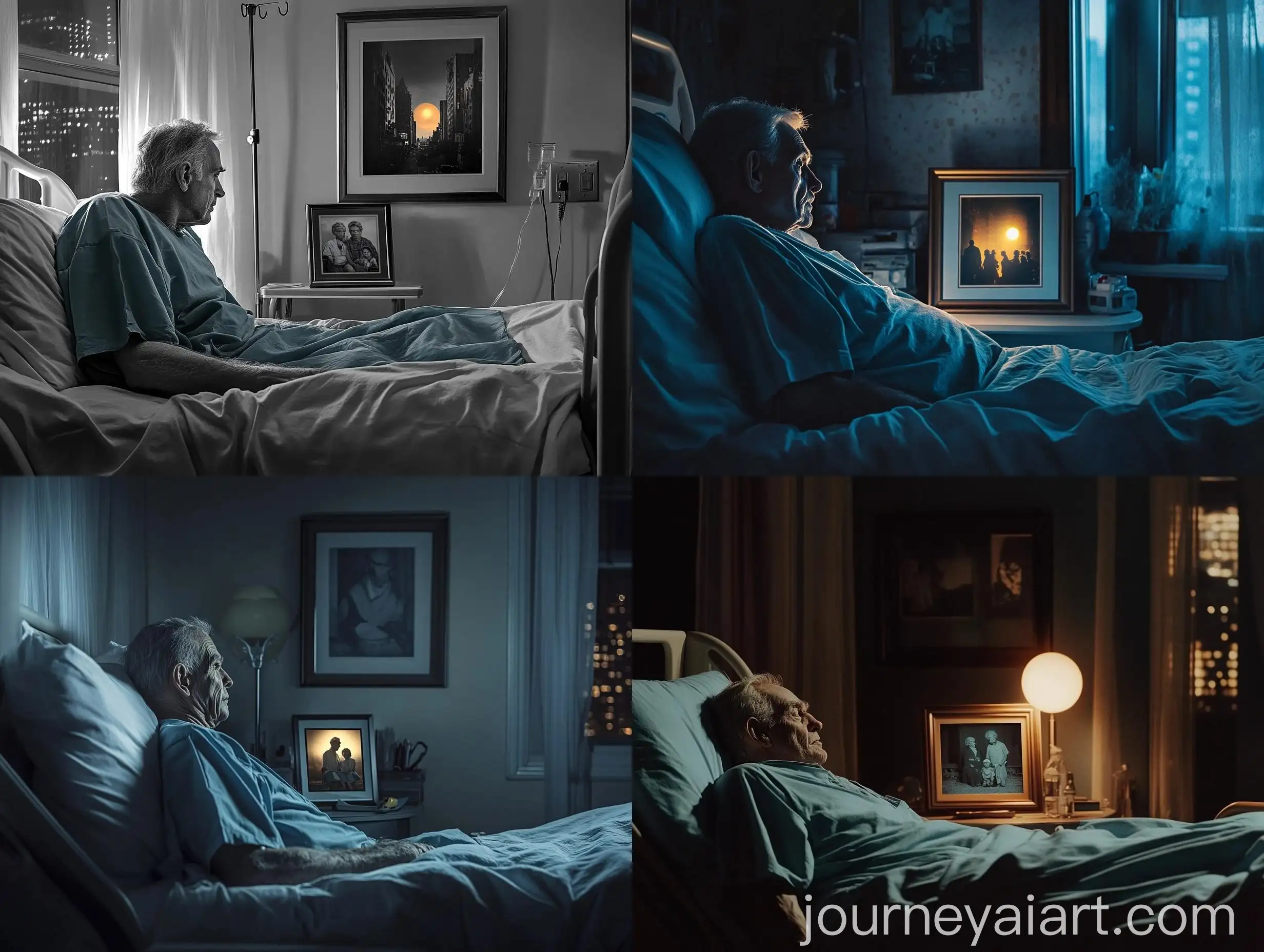 Elderly-Man-Reflecting-by-Hospital-Bedside-Photo