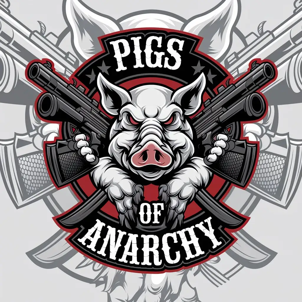 LOGO Design for Pigs of Anarchy Vector Art Featuring War Pigs with Guns on a Clear Background