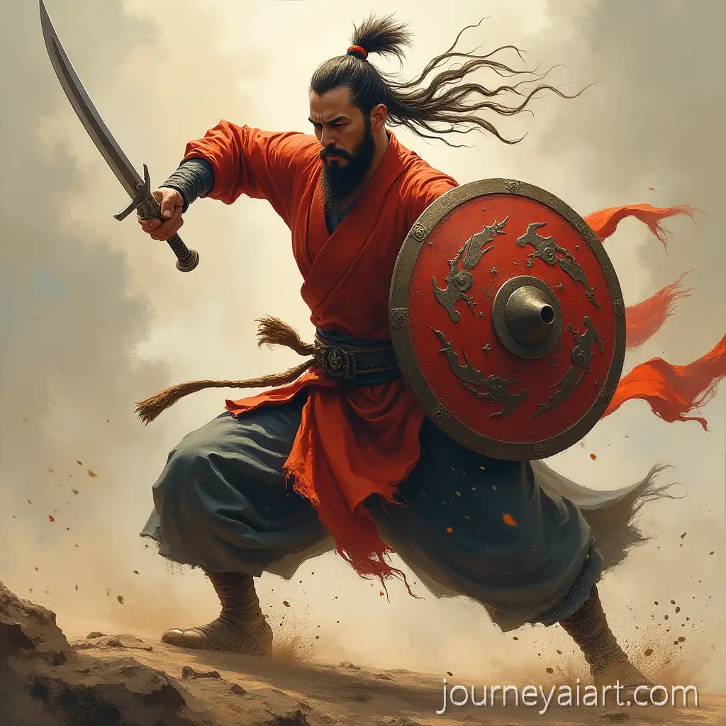 Daoist-Warrior-Triumphing-in-Battle-with-Shield-and-Sword
