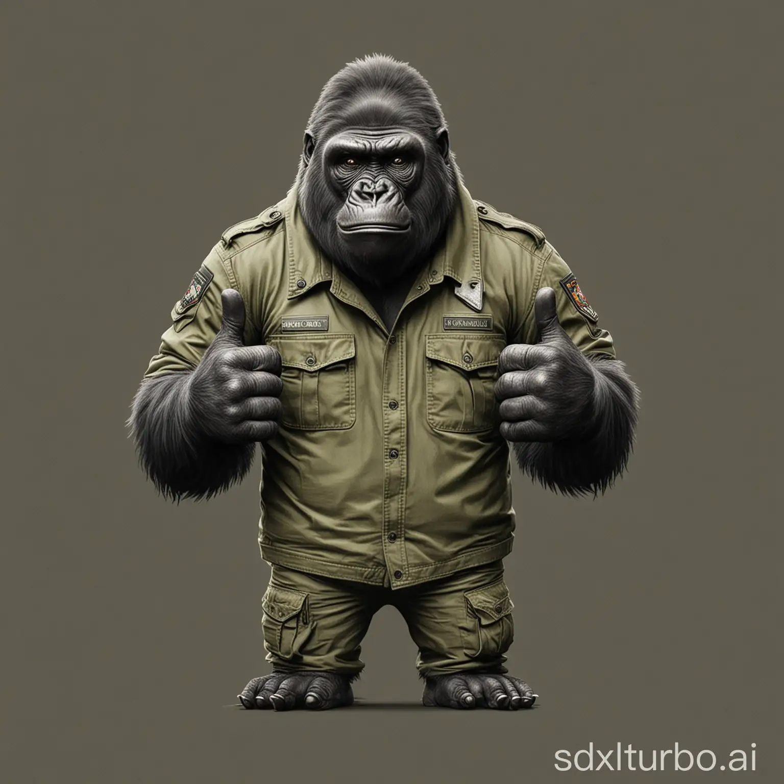 Cartoon-Gorilla-in-Army-Green-Tactical-Gear-for-TShirt-Printing