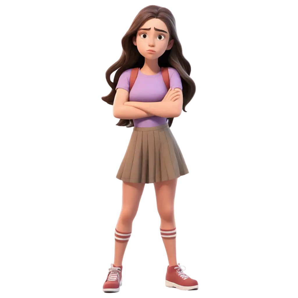 Cartoon-Realistic-Teen-Girl-Standing-and-Looking-Worried-PNG-Image