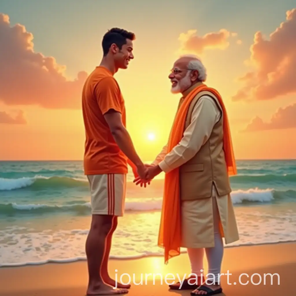 Cristiano-Ronaldo-and-Narendra-Modi-Enjoying-a-Playful-Sunset-Beach-Moment