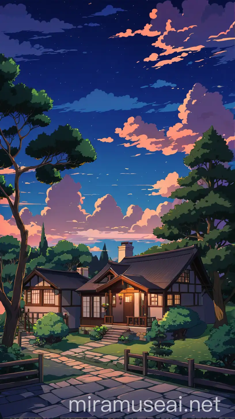 Cozy Anime Style House with Surrounding Trees