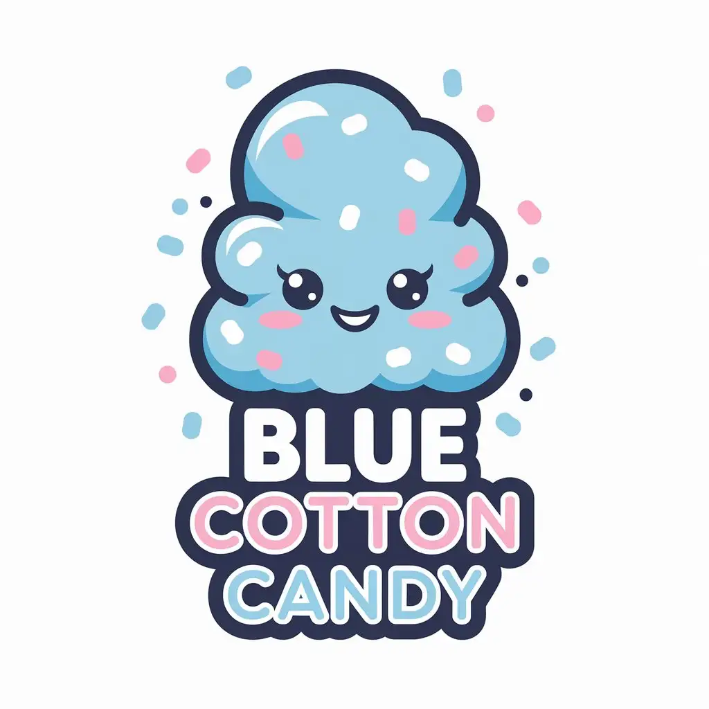 LOGO Design for Blue Cotton Candy Kawaii Blue Cotton Candy with Pink Blue and White Confetti Theme