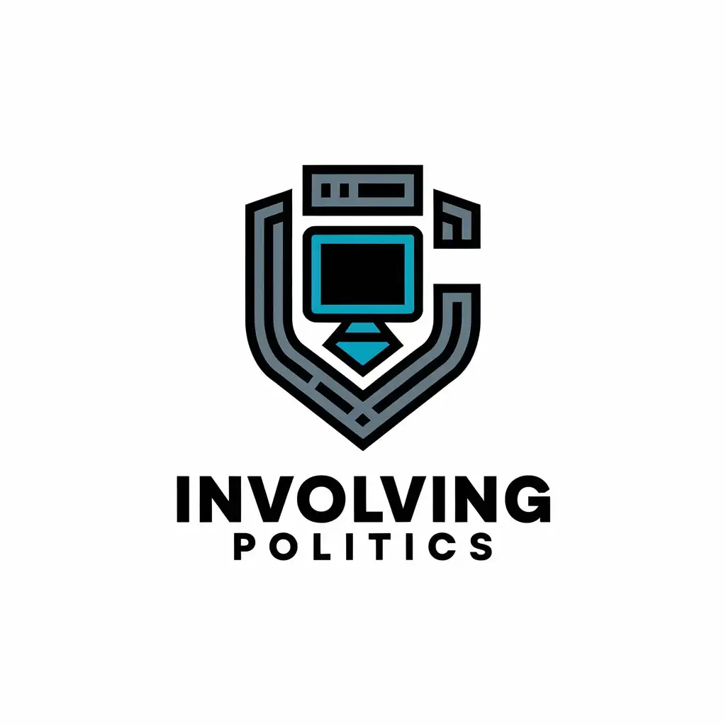 a vector logo design,with the text "involving politics", main symbol:computer shield,complex,be used in Internet industry,clear background