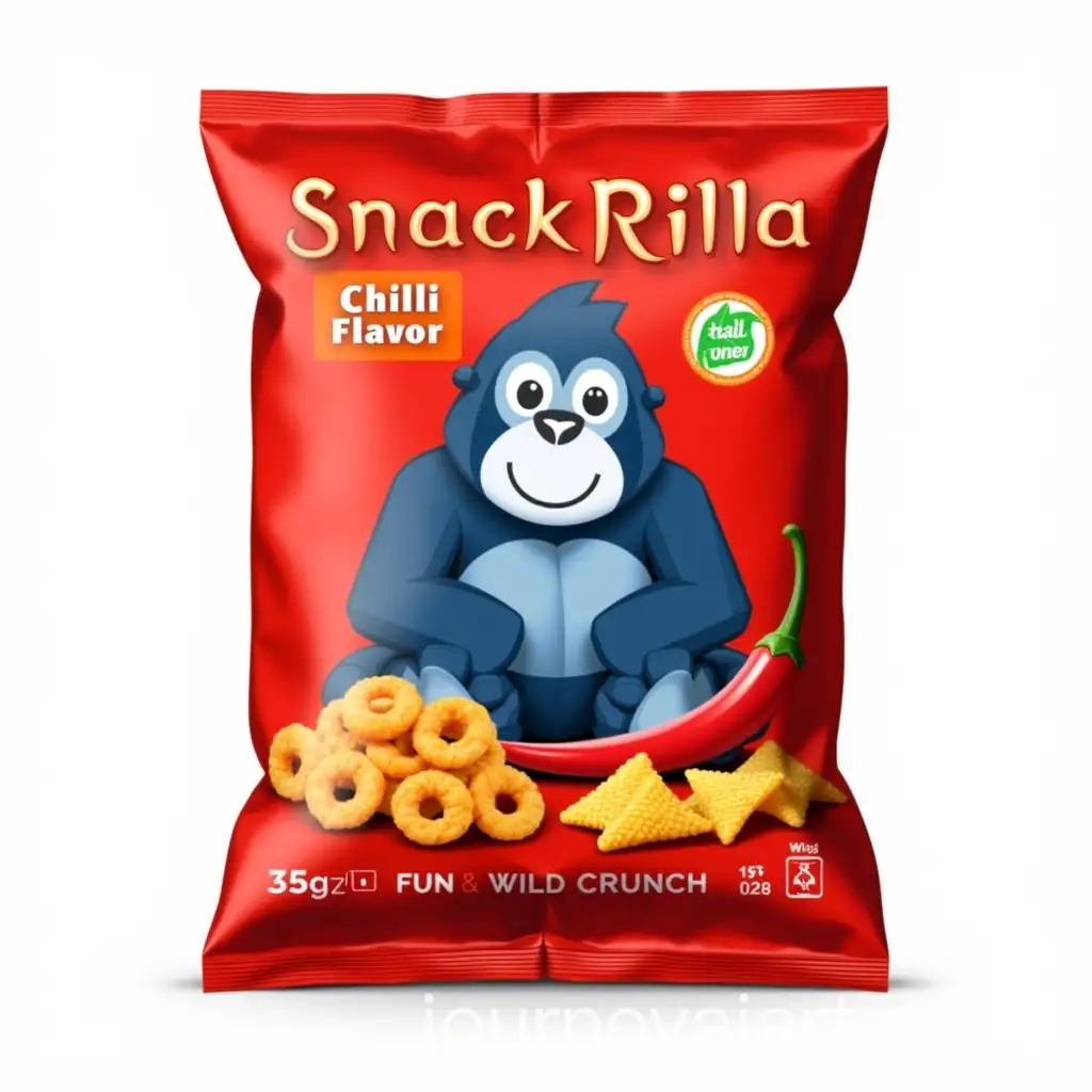 ChilliAI-Image-Prompt-Expansion-Flavor-Snack-Packaging-Design-with-Geometric-Gorilla-and-Puffed-Snacks