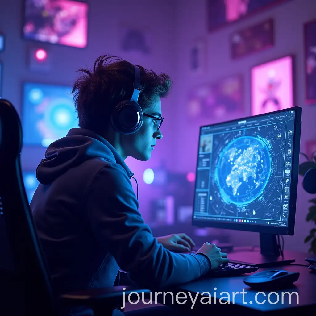 Futuristic-Graphic-Designer-Surrounded-by-Technology-and-Holograms