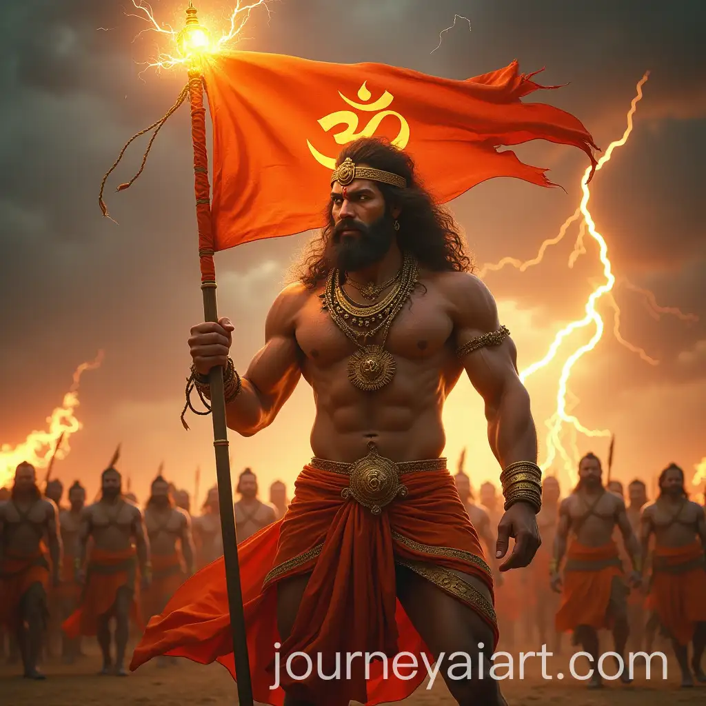 Majestic-Lord-Hanuman-Divine-Warrior-with-Golden-Gada-and-Blazing-Flag