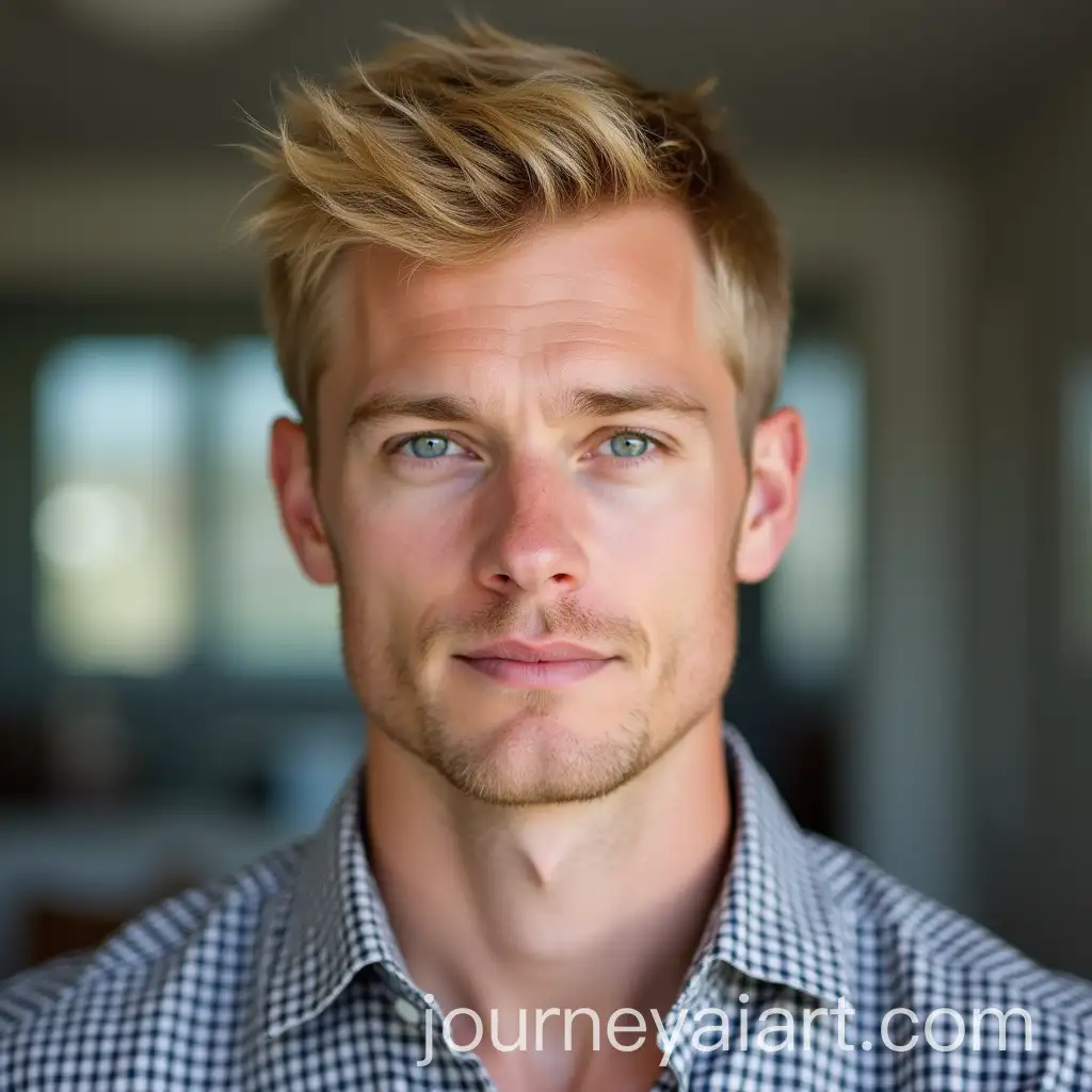Casual-Portrait-of-a-Blond-Man-in-a-Checked-Shirt