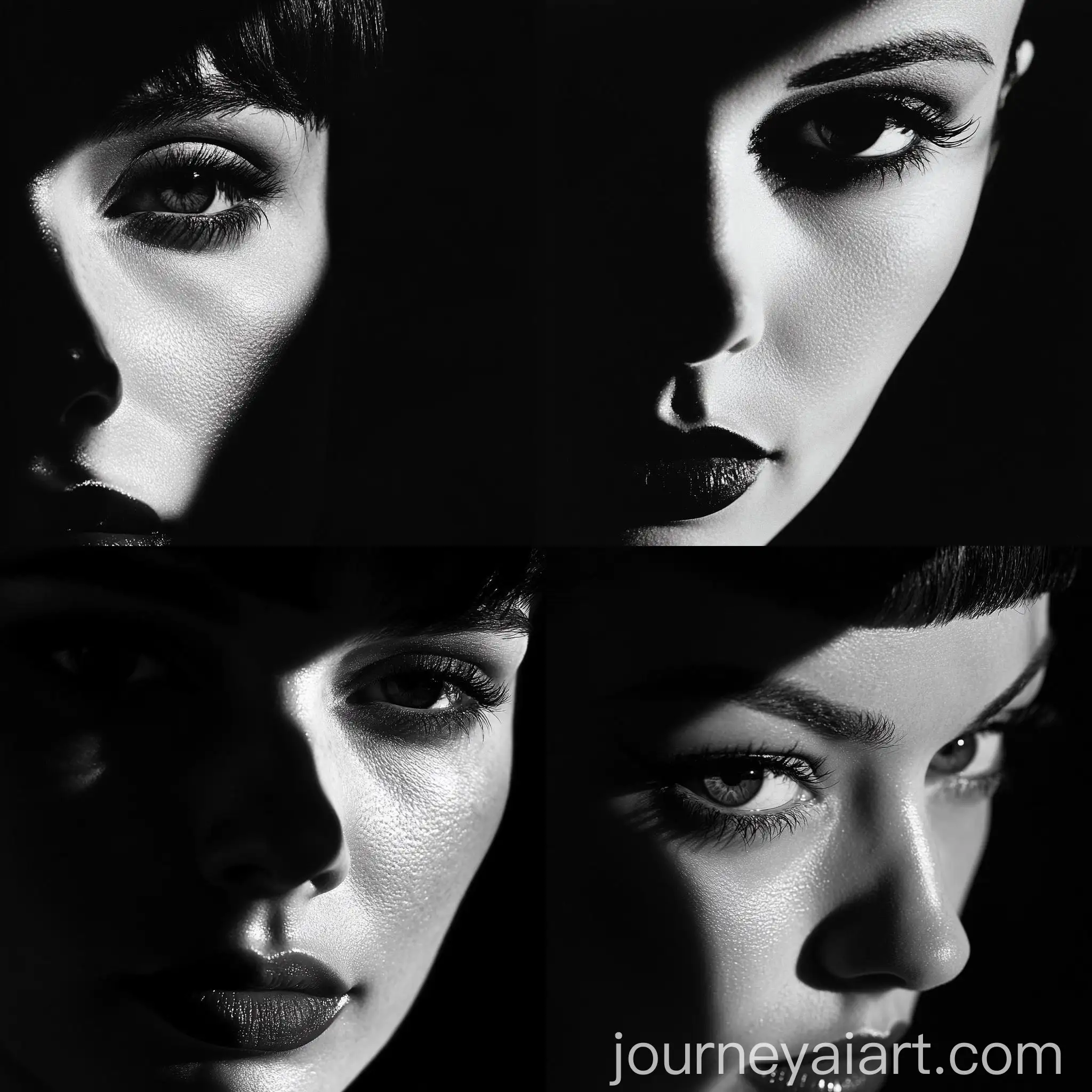 Portrait-of-a-Woman-with-Dark-Eyes-and-Chignon-in-High-Contrast-Black-and-White