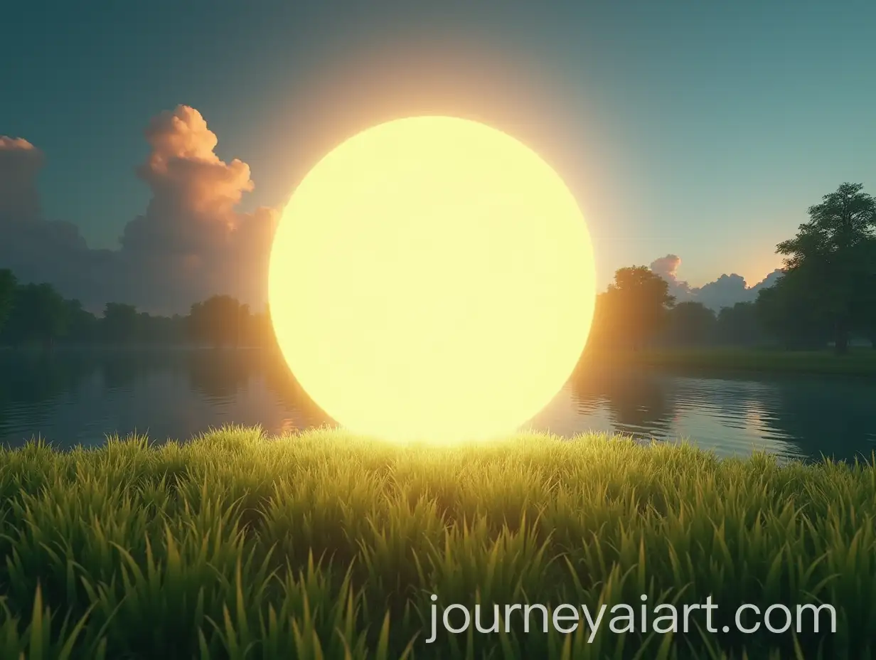 Y2K-Video-Game-Aesthetics-with-Glowing-Orb-of-Light-over-Lake-and-Grass-Landscape