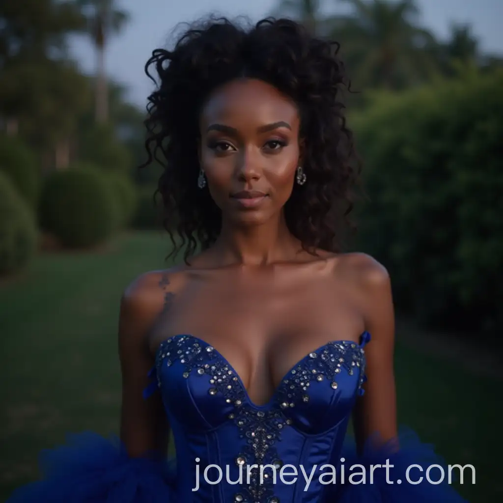 Twilight-Garden-Fantasy-Portrait-Elegant-Woman-in-Sapphire-Blue-Gown