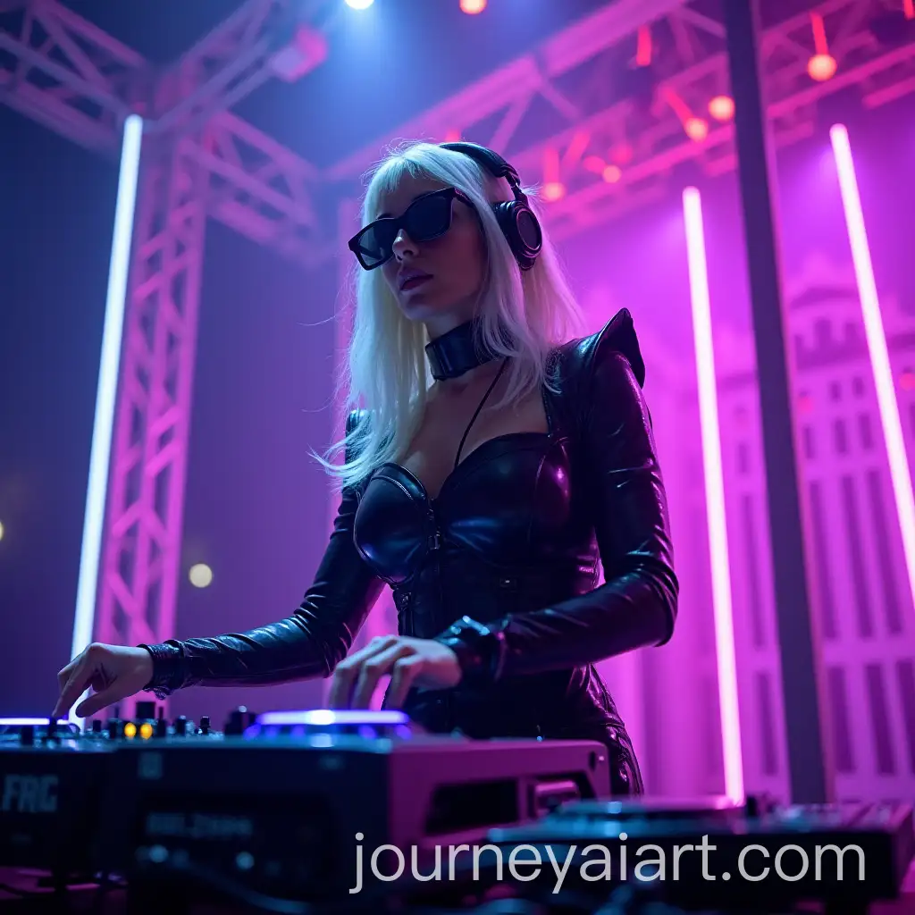Lady-Gaga-Performing-as-a-DJ-in-a-Futuristic-Setting