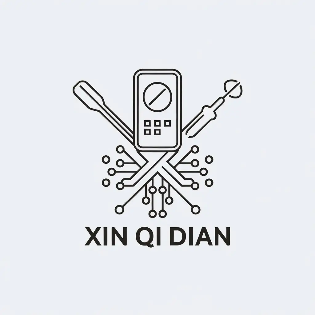 a vector logo design,with the text "Xin Qi Dian", main symbol:multimeter circuit board screwdriver,Minimalistic,be used in Automotive industry,clear background