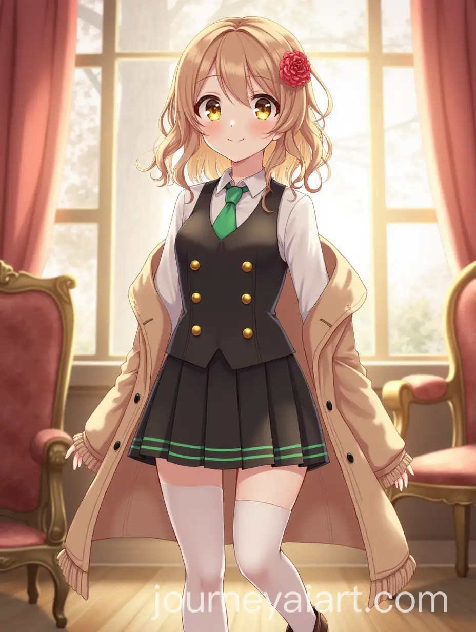 Feminine-Figure-in-School-Uniform-with-Elegant-Vintage-Interior