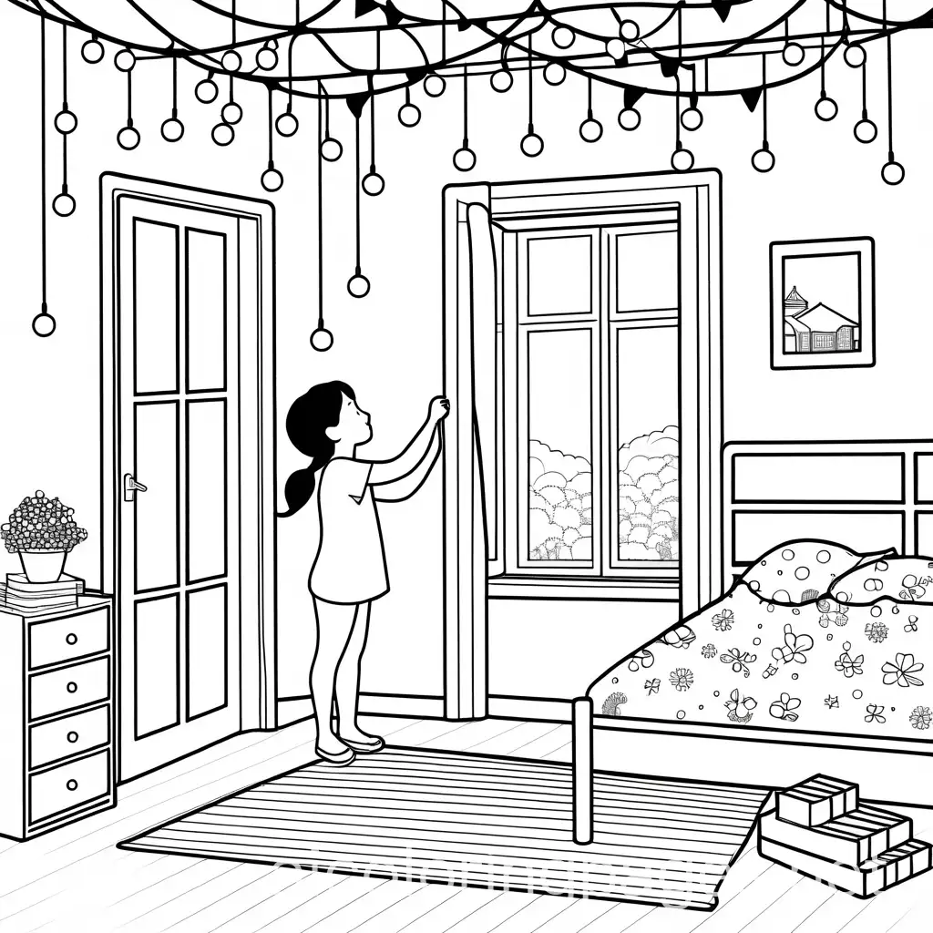 Young-Girl-Decorating-Her-Room-with-Fairy-Lights