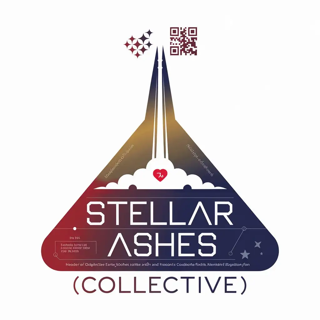 LOGO Design for Stellar Ashes Collective Rocket Trajectory Fluid Dollar Signs Geometric Icons QR Code Symbolism