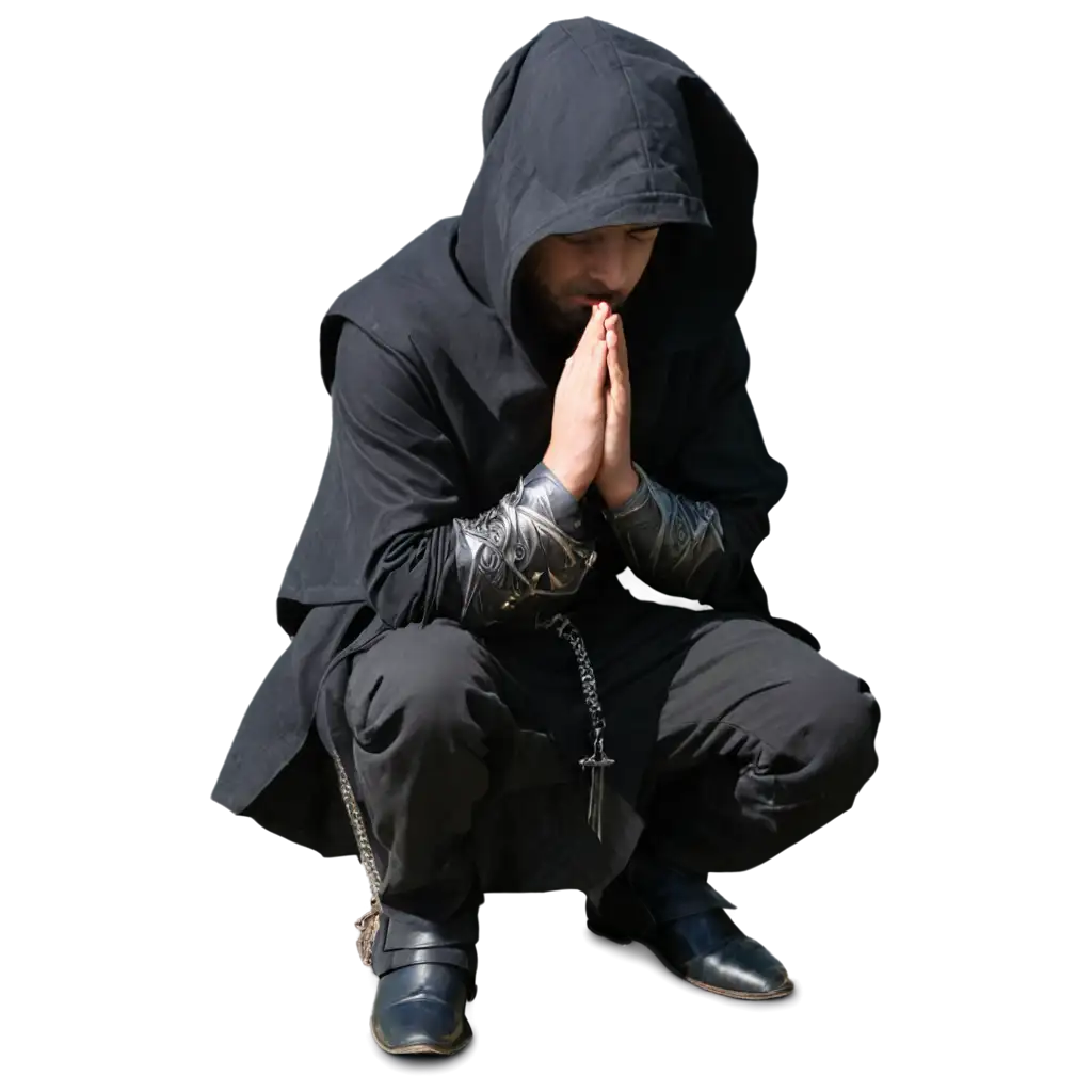 Hooded-Knight-Praying-on-His-Knees-PNG-Image-HighQuality-Digital-Artwork-for-Versatile-Uses