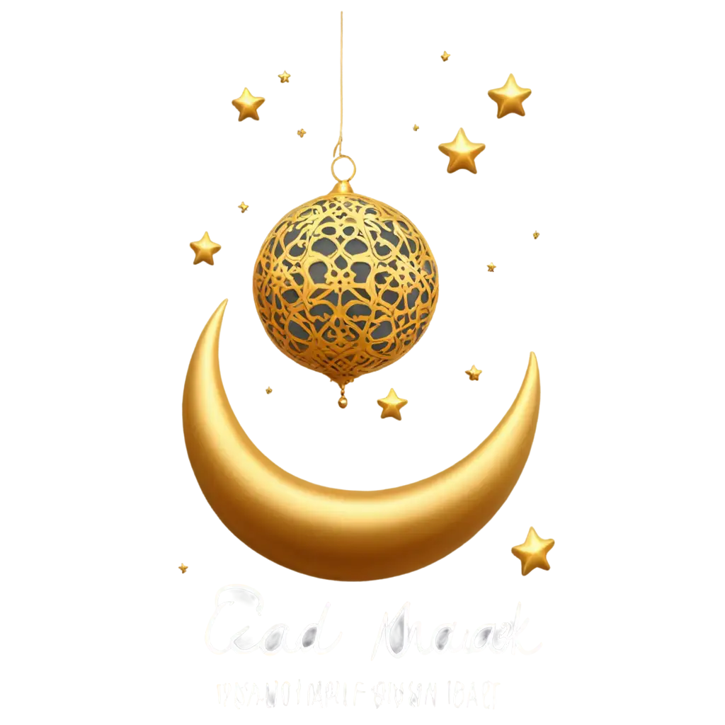 Create a eid mubarak design golden half moon and light lamb
