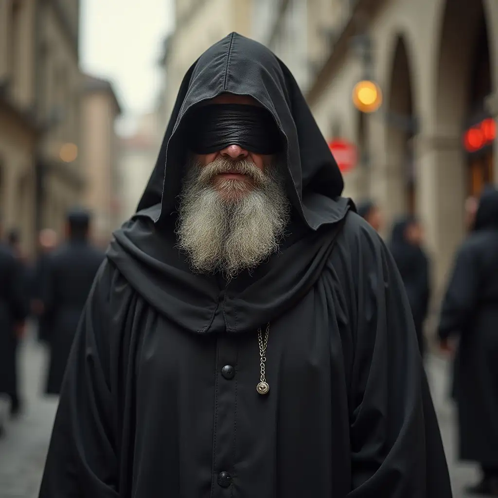 Blind Prophet Blindfolded Clergyman Who Went to Hell in City in Medieval Times Again Stands Against Artifacts Photo Portrait