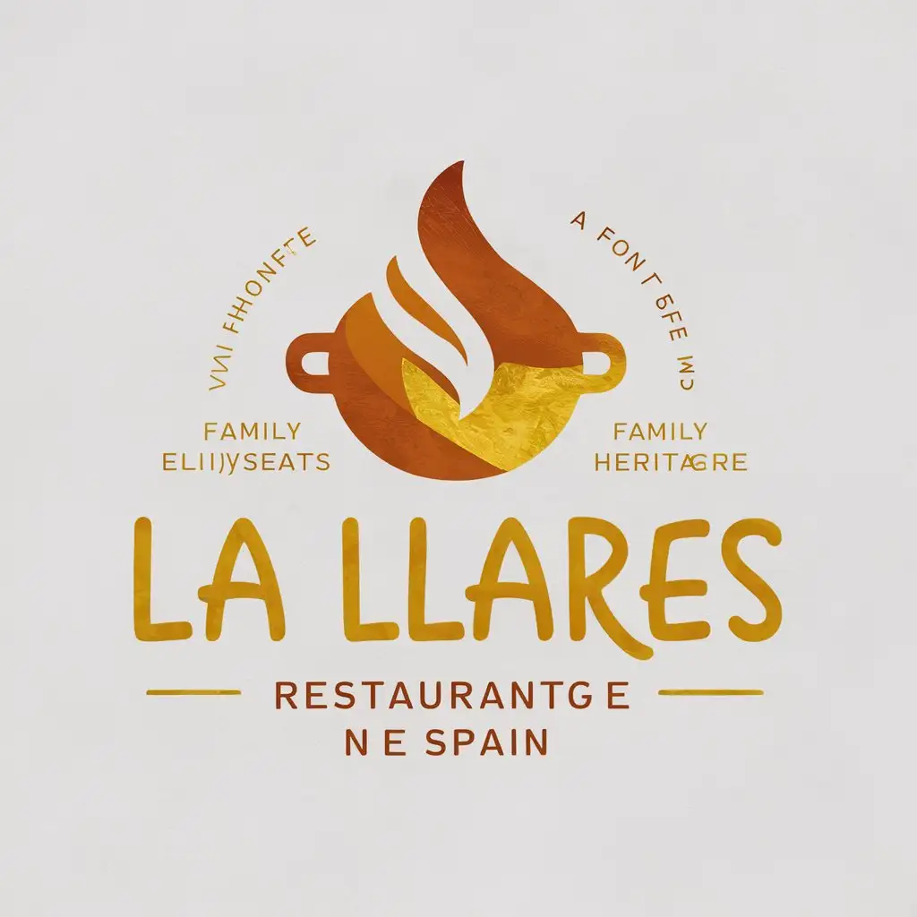 a vector logo design,with the text "La llares", main symbol:Design a simple logo that contains an abstract flame or pot shape that represents warmth and the atmosphere of a family gathering. Warm orange and yellow tones are used, along with some gold elements, to convey tradition and quality. The logo should contain the text "La Llares" in a handwritten font that reflects Spain heritage and a family-friendly feel. The overall design should be simple, creative and suitable for the brand image of a restaurant in Spain.,Moderate,be used in Restaurant industry,clear background