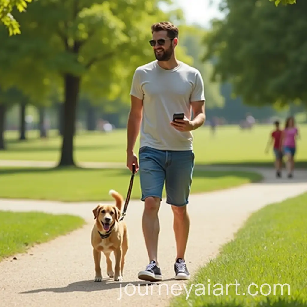 Man-Walking-His-Dog-in-a-Sunny-Park