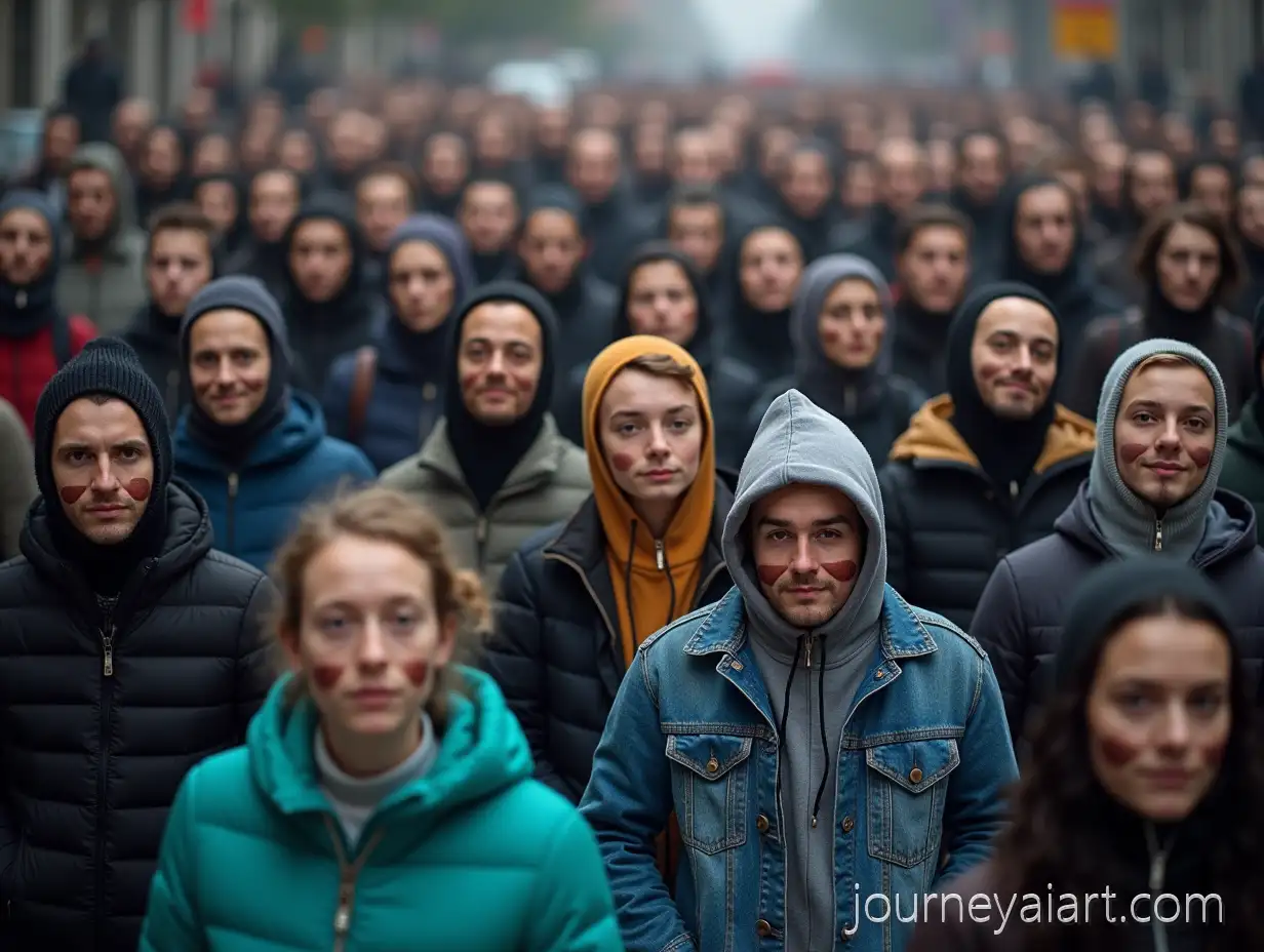 Crowd-of-YoungAI-Image-Prompt-Expansion-Protesters-Wearing-Ekrem-mamolu-Masks-in-Urban-Setting
