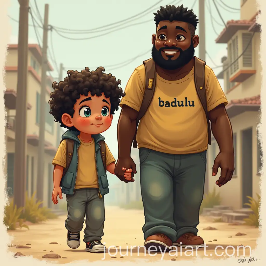 Short-Boy-with-Curly-Hair-Walking-HandinHand-with-Tall-Black-Man