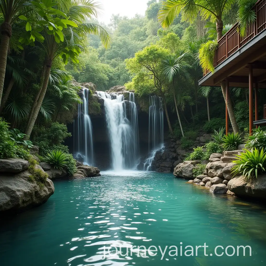 Serene-Waterfall-Flowing-Through-Balis-Lush-Landscape-and-Water-Features